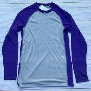 Nike Stock Dri-FIT Long Sleeve Baseball Top Size Large Purple Grey DC7429-045